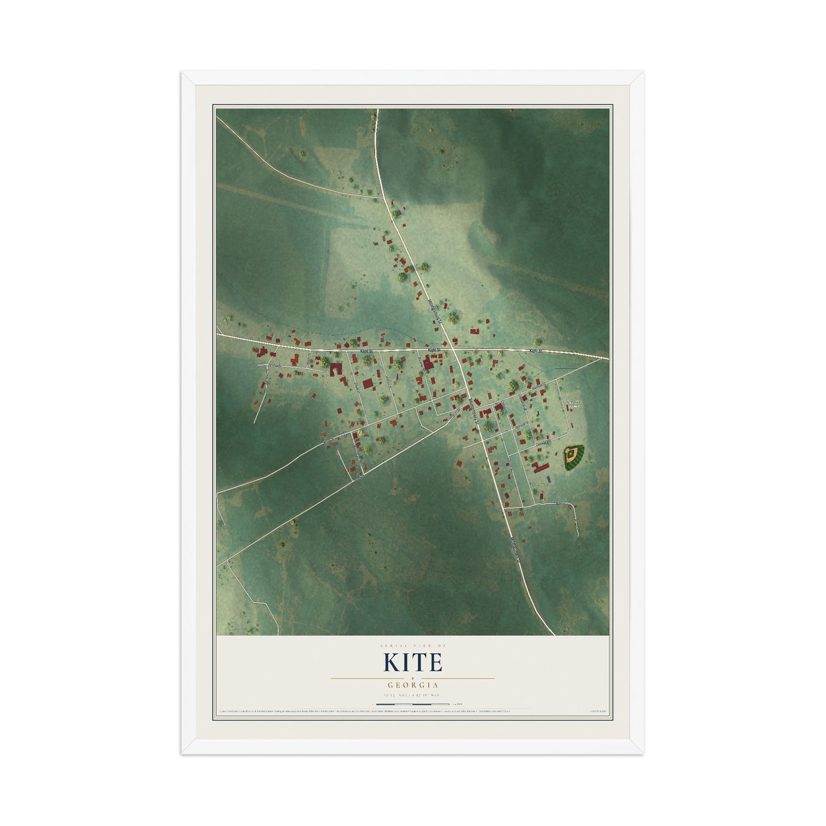 Kite, Georgia map print, 12" x 18" W/ White Ayous Wood Frame mockup