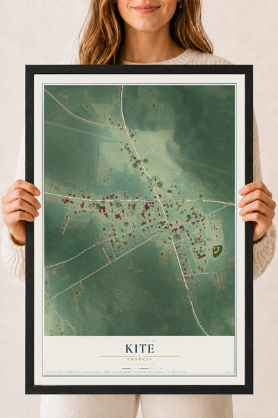 Kite, Georgia map print, 18" x 24" W/ Black Ayous Wood Frame mockup