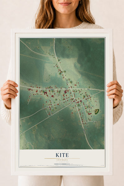 Kite, Georgia map print, 18" x 24" W/ White Ayous Wood Frame mockup