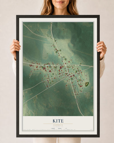 Kite, Georgia map print, 24" x 36" W/ Black Ayous Wood Frame mockup
