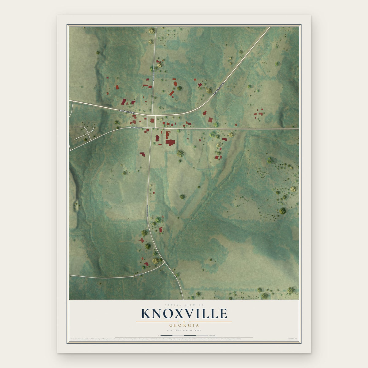 Knoxville, Georgia map print, the full design