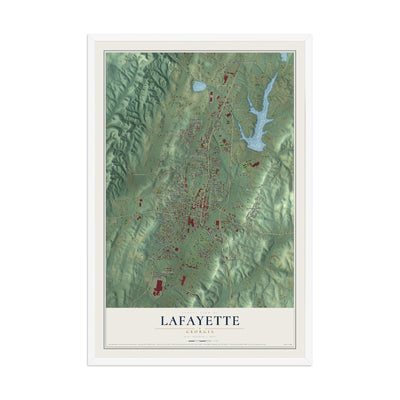 LaFayette, Georgia map print, 12" x 18" W/ White Ayous Wood Frame mockup