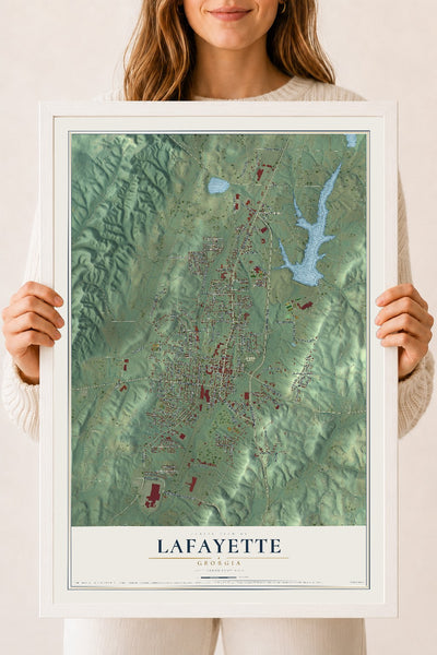 LaFayette, Georgia map print, 18" x 24" W/ White Ayous Wood Frame mockup