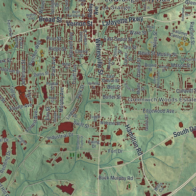 Close-up 1 of the LaGrange, Georgia map artwork