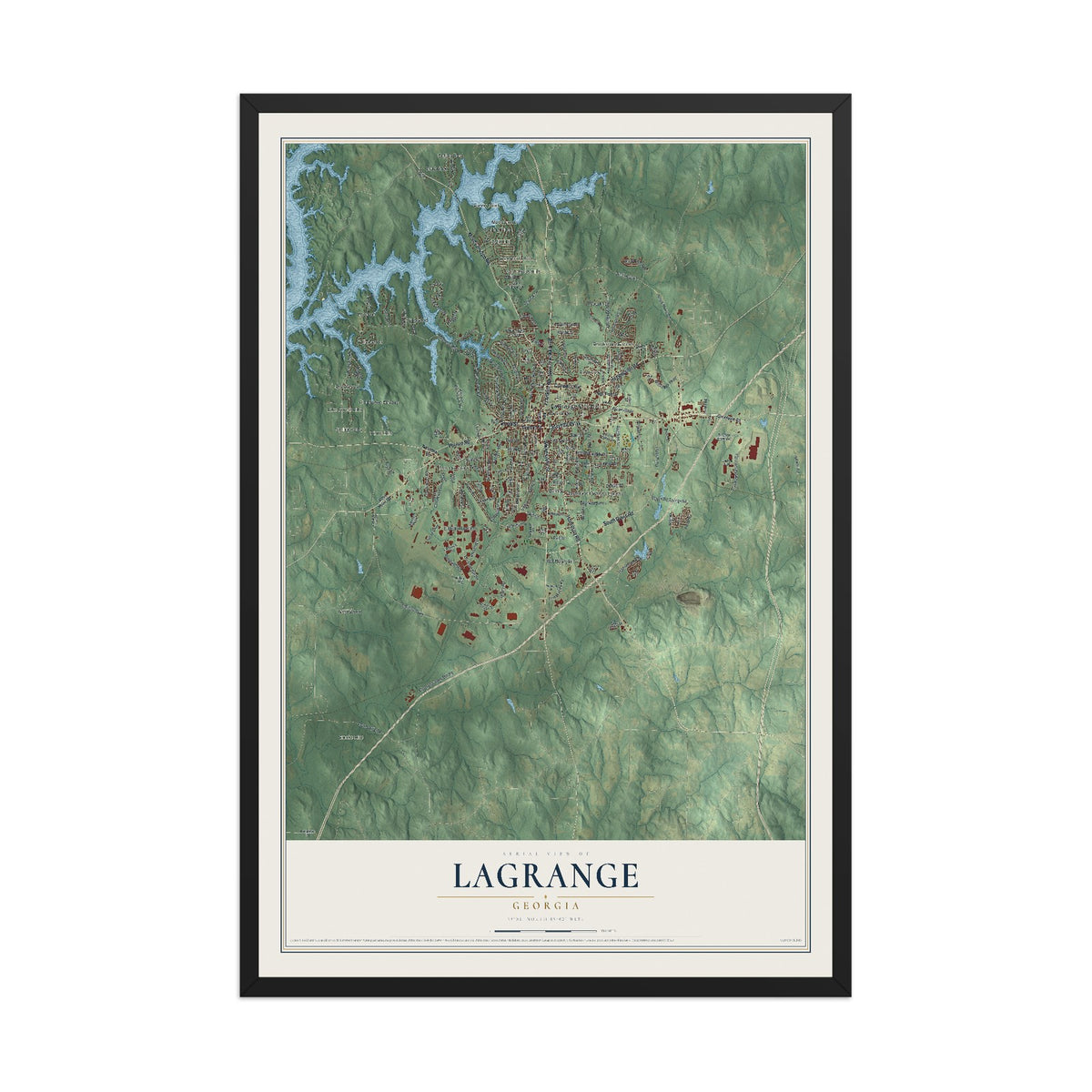 LaGrange, Georgia map print, 12" x 18" W/ Black Ayous Wood Frame mockup