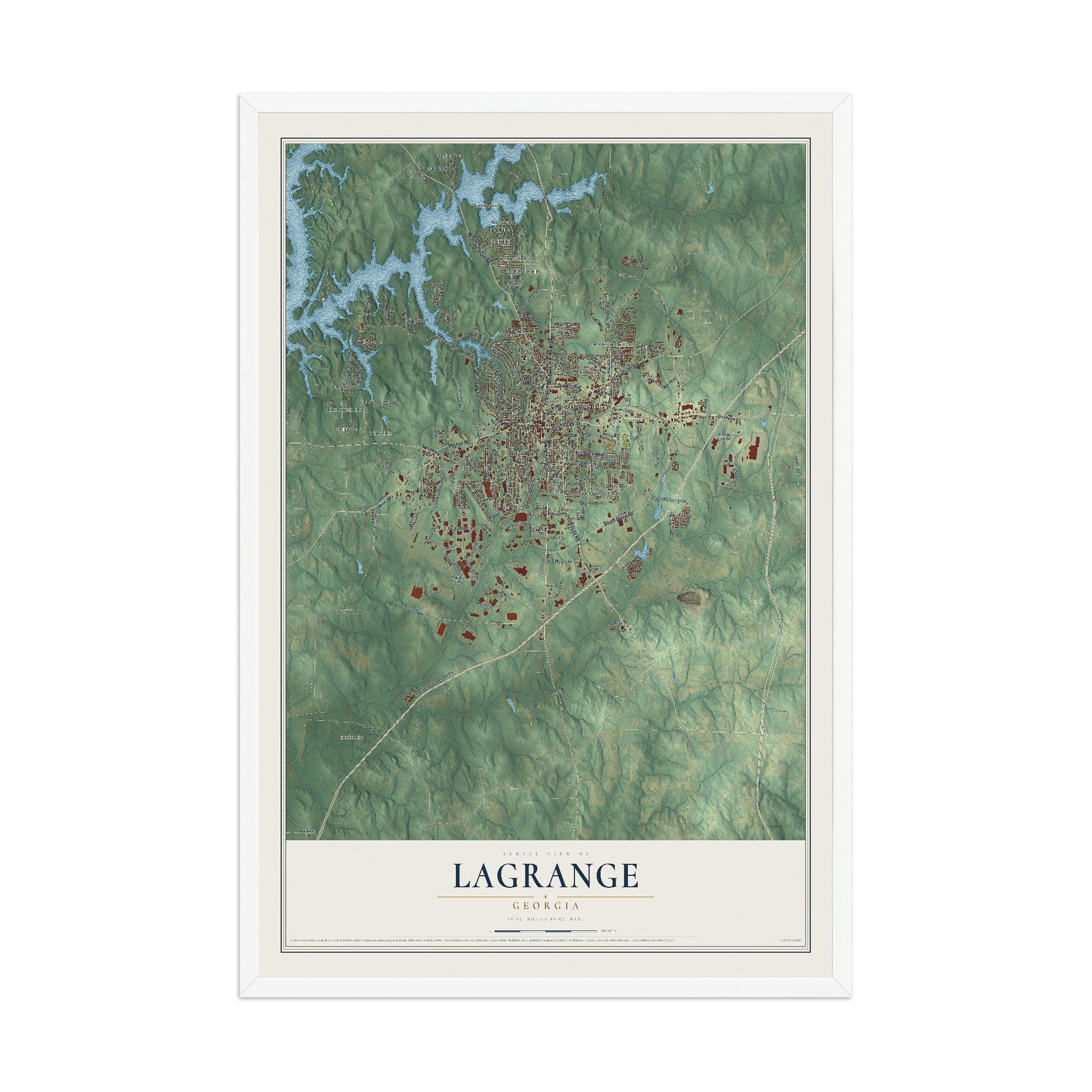 LaGrange, Georgia map print, 12" x 18" W/ White Ayous Wood Frame mockup