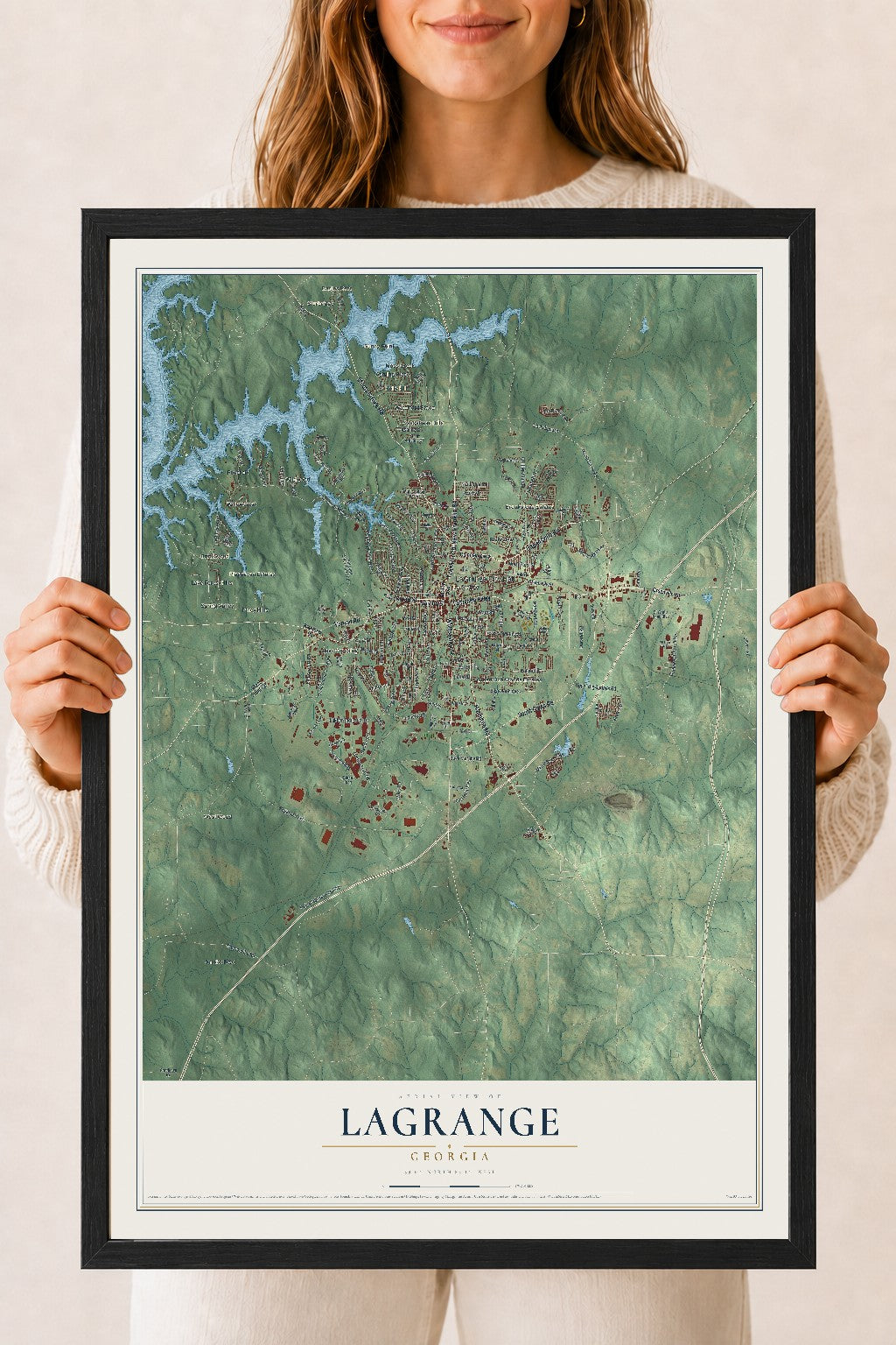 LaGrange, Georgia map print, 18" x 24" W/ Black Ayous Wood Frame mockup