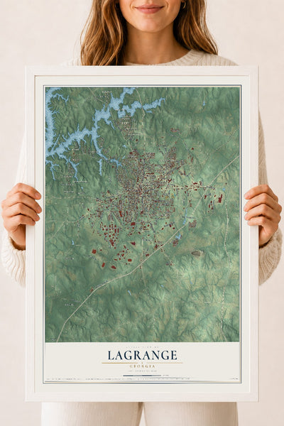 LaGrange, Georgia map print, 18" x 24" W/ White Ayous Wood Frame mockup