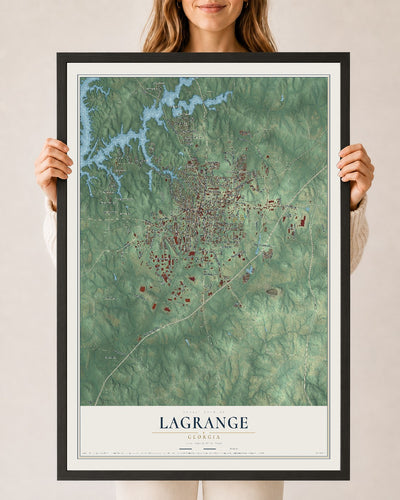 LaGrange, Georgia map print, 24" x 36" W/ Black Ayous Wood Frame mockup