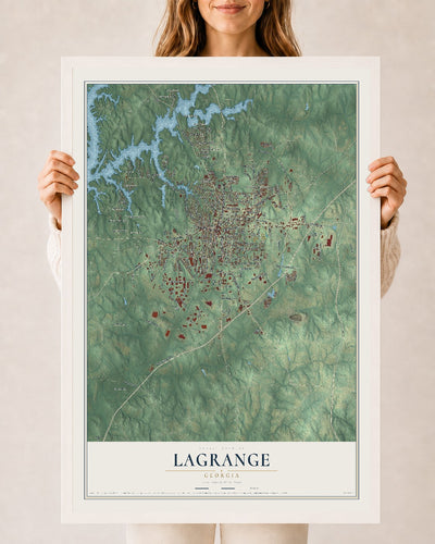 LaGrange, Georgia map print, 24" x 36" W/ White Ayous Wood Frame mockup