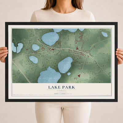 Lake Park, Georgia map print, 18" x 24" W/ Black Ayous Wood Frame mockup