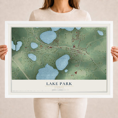 Lake Park, Georgia map print, 18" x 24" W/ White Ayous Wood Frame mockup