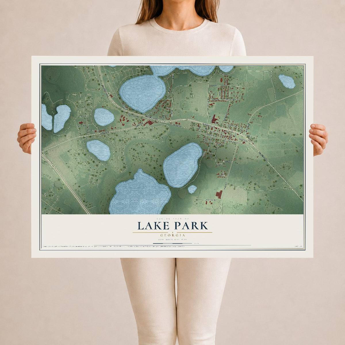 Lake Park, Georgia map print, 24" x 36" Archival Matte Print mockup