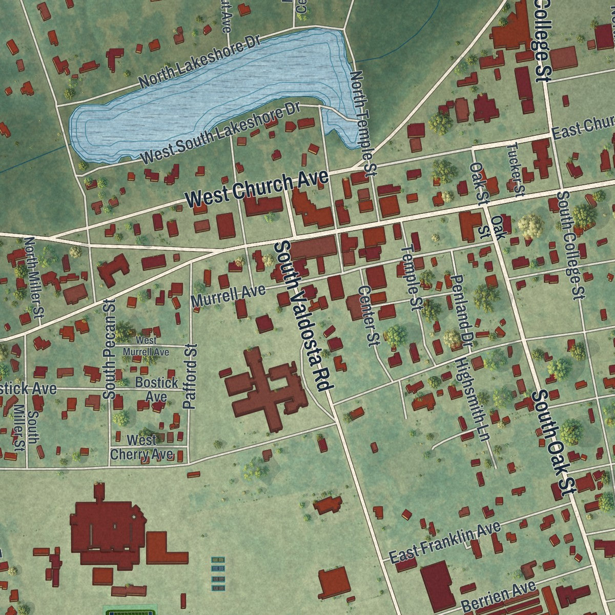Close-up 1 of the Lakeland, Georgia map artwork