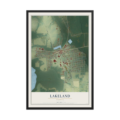 Lakeland, Georgia map print, 12" x 18" W/ Black Ayous Wood Frame mockup