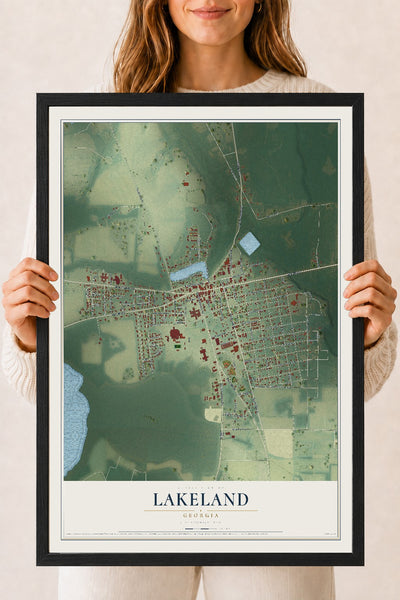Lakeland, Georgia map print, 18" x 24" W/ Black Ayous Wood Frame mockup
