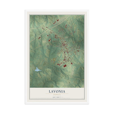 Lavonia, Georgia map print, 12" x 18" W/ White Ayous Wood Frame mockup