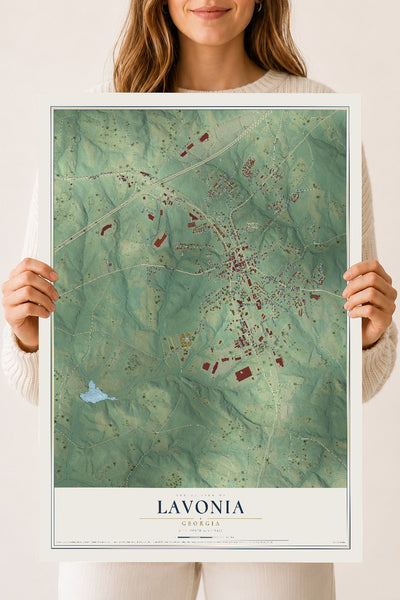 Lavonia, Georgia map print, 18" x 24" Archival Matte Print mockup