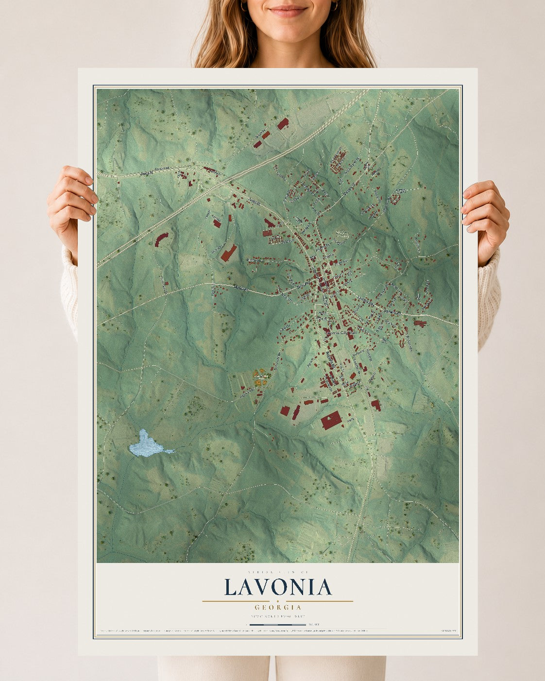 Lavonia, Georgia map print, 24" x 36" Archival Matte Print mockup