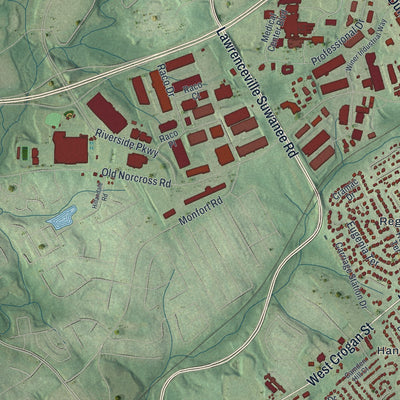 Close-up 2 of the Lawrenceville, Georgia map artwork
