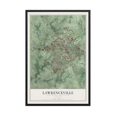 Lawrenceville, Georgia map print, 12" x 18" W/ Black Ayous Wood Frame mockup