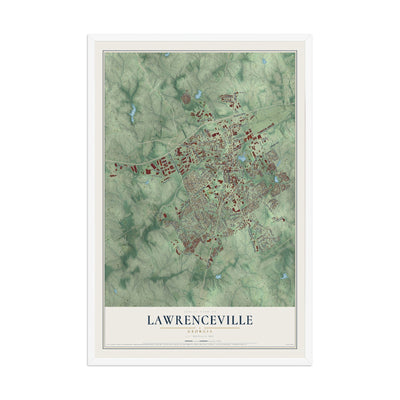 Lawrenceville, Georgia map print, 12" x 18" W/ White Ayous Wood Frame mockup