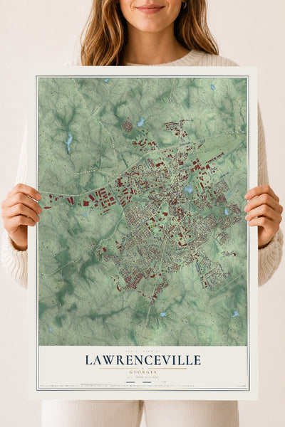 Lawrenceville, Georgia map print, 18" x 24" Archival Matte Print mockup