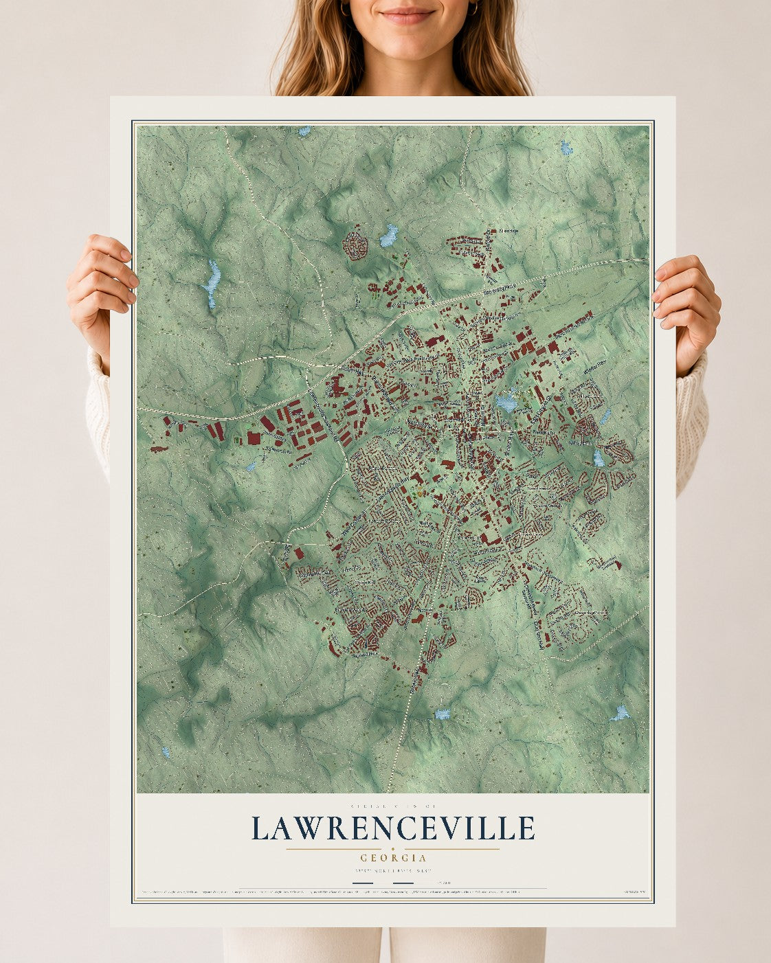 Lawrenceville, Georgia map print, 24" x 36" Archival Matte Print mockup
