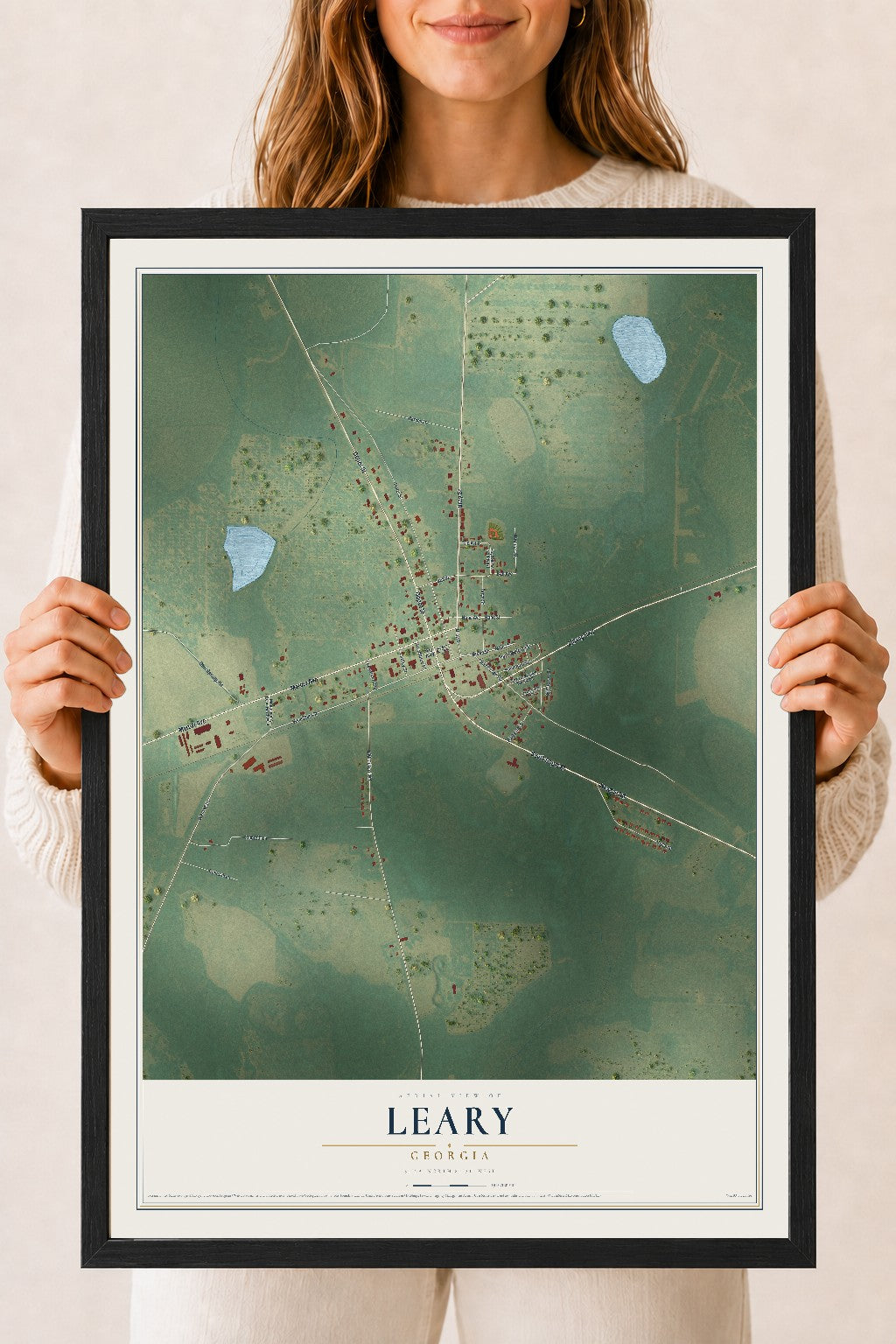 Leary, Georgia map print, 18" x 24" W/ Black Ayous Wood Frame mockup