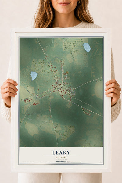 Leary, Georgia map print, 18" x 24" W/ White Ayous Wood Frame mockup
