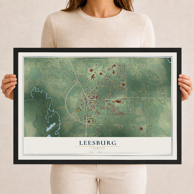 Leesburg, Georgia map print, 12" x 18" W/ Black Ayous Wood Frame mockup