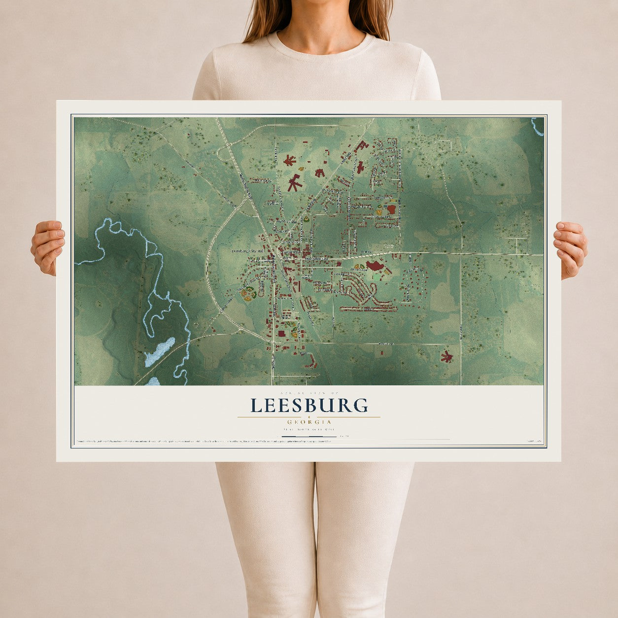 Leesburg, Georgia map print, 24" x 36" Archival Matte Print mockup