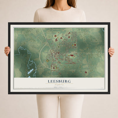 Leesburg, Georgia map print, 24" x 36" W/ Black Ayous Wood Frame mockup