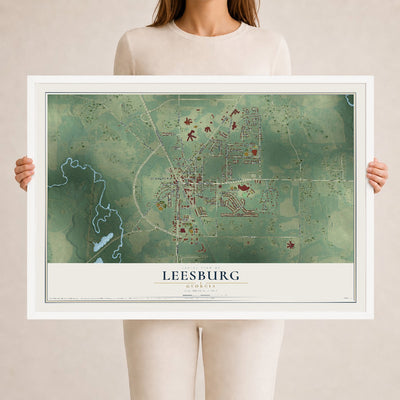 Leesburg, Georgia map print, 24" x 36" W/ White Ayous Wood Frame mockup