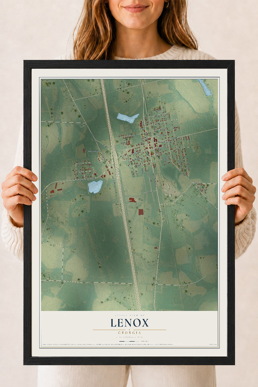Lenox, Georgia map print, 18" x 24" W/ Black Ayous Wood Frame mockup