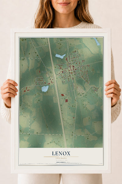 Lenox, Georgia map print, 18" x 24" W/ White Ayous Wood Frame mockup