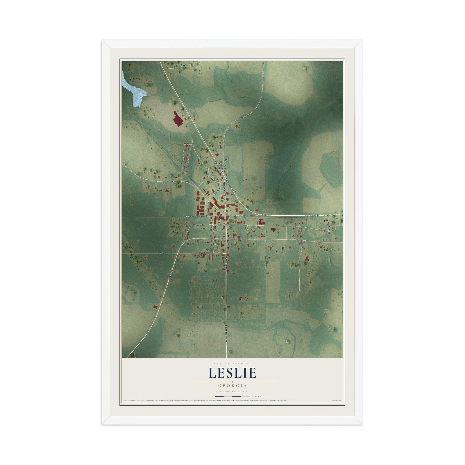 Leslie, Georgia map print, 12" x 18" W/ White Ayous Wood Frame mockup