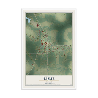 Leslie, Georgia map print, 12" x 18" W/ White Ayous Wood Frame mockup