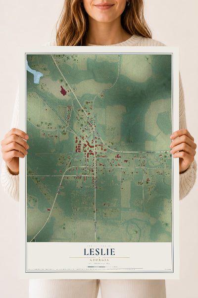 Leslie, Georgia map print, 18" x 24" Archival Matte Print mockup