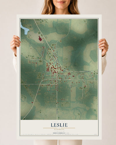 Leslie, Georgia map print, 24" x 36" Archival Matte Print mockup