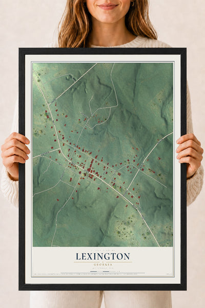 Lexington, Georgia map print, 18" x 24" W/ Black Ayous Wood Frame mockup