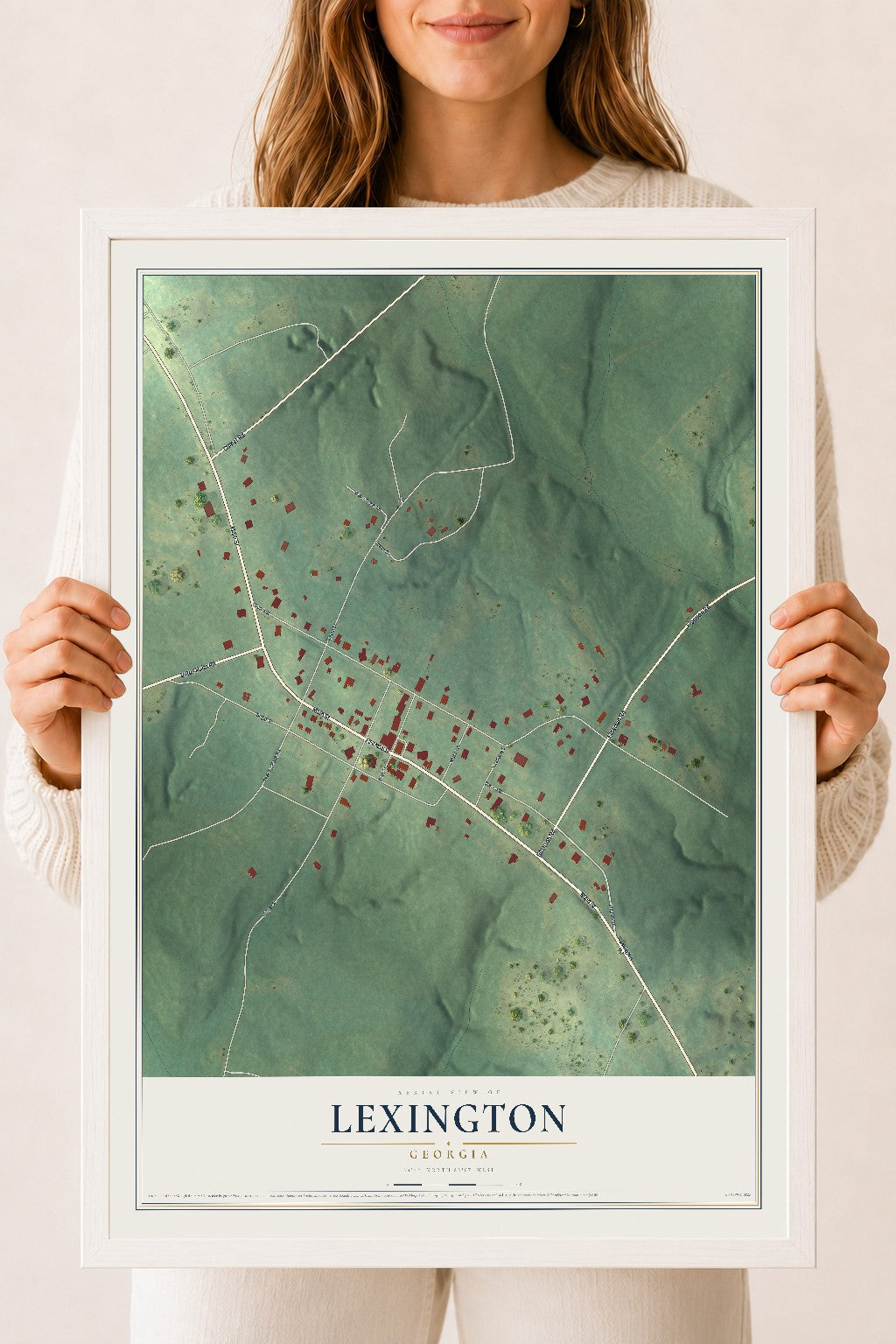 Lexington, Georgia map print, 18" x 24" W/ White Ayous Wood Frame mockup