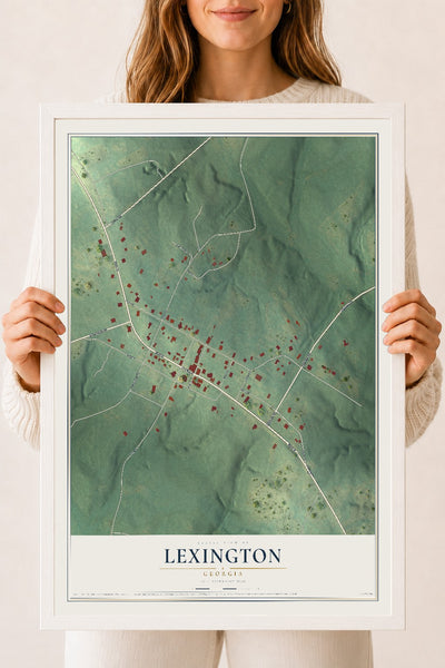 Lexington, Georgia map print, 18" x 24" W/ White Ayous Wood Frame mockup