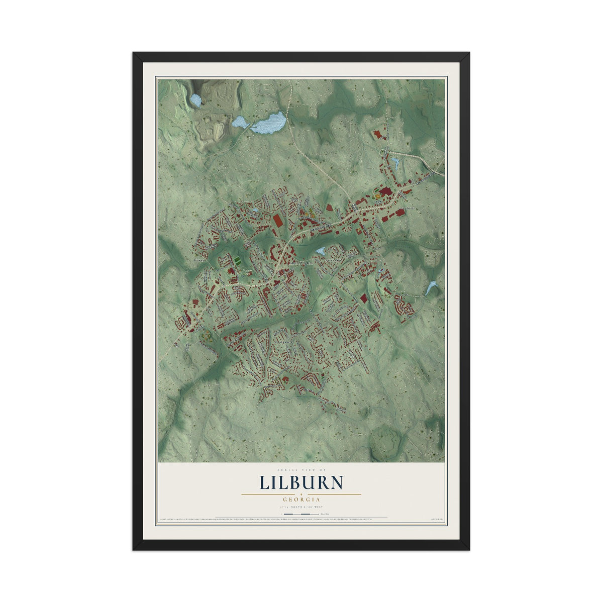 Lilburn, Georgia map print, 12" x 18" W/ Black Ayous Wood Frame mockup