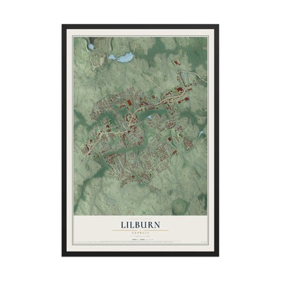 Lilburn, Georgia map print, 12" x 18" W/ Black Ayous Wood Frame mockup