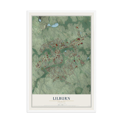 Lilburn, Georgia map print, 12" x 18" W/ White Ayous Wood Frame mockup