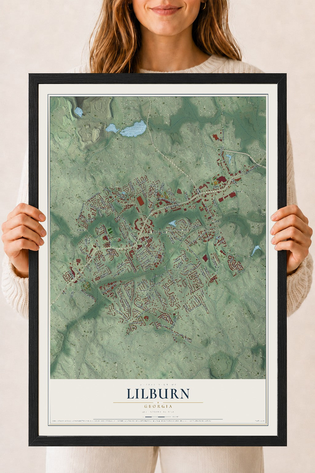 Lilburn, Georgia map print, 18" x 24" W/ Black Ayous Wood Frame mockup