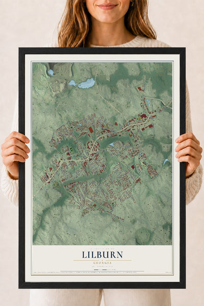 Lilburn, Georgia map print, 18" x 24" W/ Black Ayous Wood Frame mockup