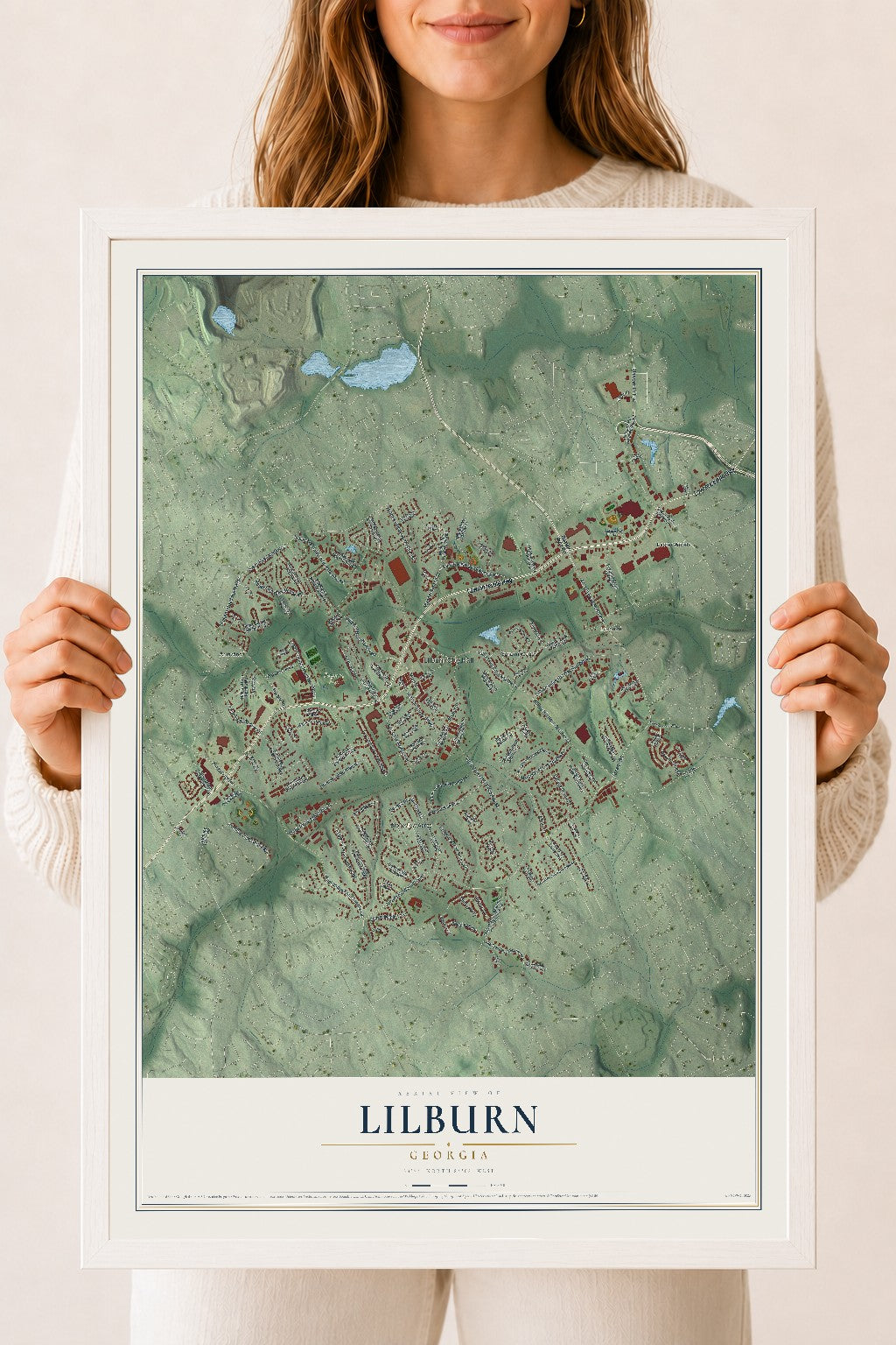 Lilburn, Georgia map print, 18" x 24" W/ White Ayous Wood Frame mockup