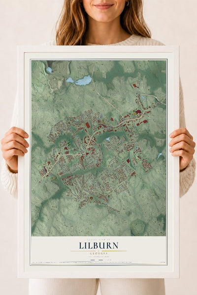 Lilburn, Georgia map print, 18" x 24" W/ White Ayous Wood Frame mockup